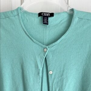 Chaps Aqua Teal Mint Green Button-Up Cotton Cardigan Large NWOT